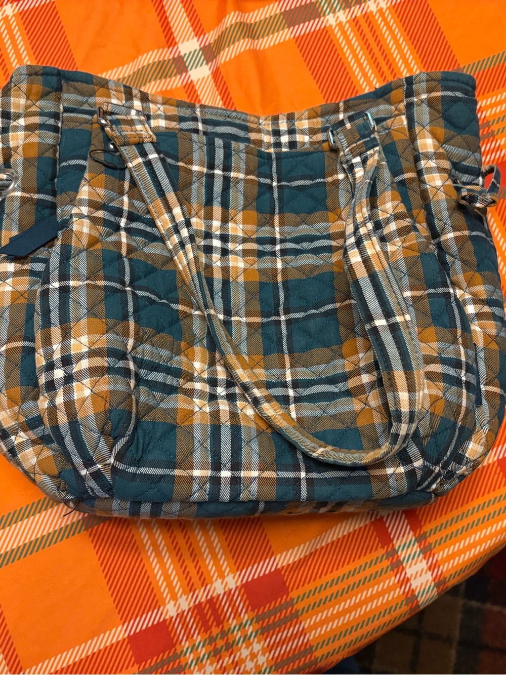 Vera Bradley Glenna Satchel in Orchard Plaid with free cosmetic bag in black